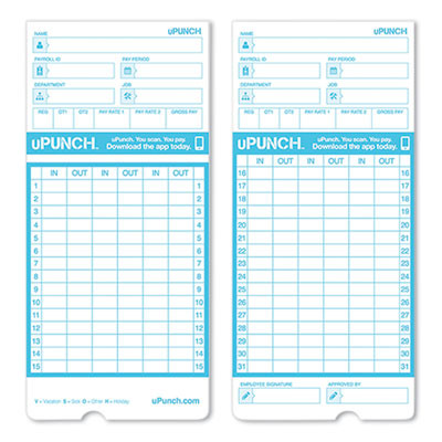 Pay-To-Punch Time Card For Sb1200 Time Clock, Two Sides, 3.38 x 7.38, 100/Pack