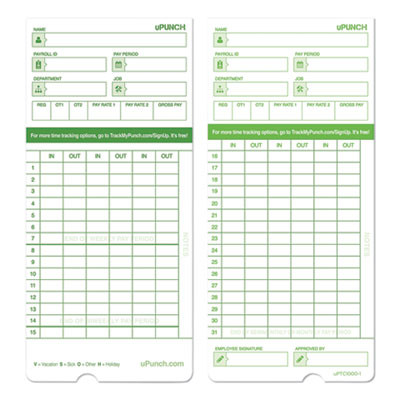 Time Clock Cards For Upunch Hn1000/Hn3000/Hn3600, Two Sides, 7.5 X 3.5, 100/Pack