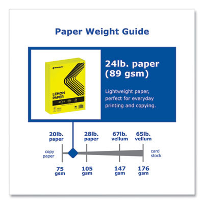 Color Paper, 24 Lb Text Weight, 8.5 x 11, Lemon Yellow, 500/Ream