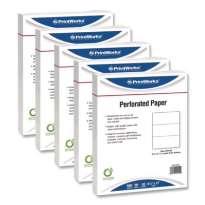 Perforated Paper, 3.66" And 7.33" From Bottom, 92 Bright, 20 Lb Bond Weight, 8.5 x 11, White, 500/Ream, 5 Reams/Carton