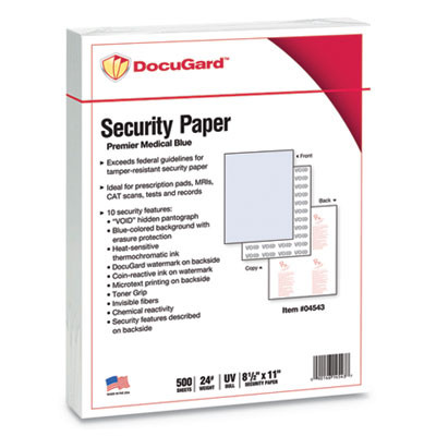 Medical Security Papers, 24 Lb Bond-Weight, 8.5 x 11, Blue, 500/Ream