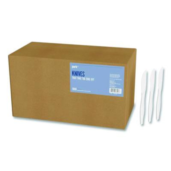 Mediumweight Plastic Cutlery, Knife, Plastic, White, 1,000/Pack