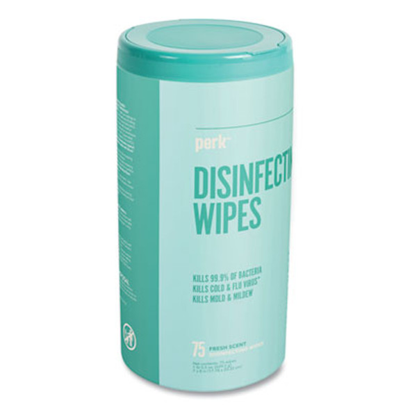 Disinfecting Wipes, 7 x 8, Fresh, White, 75 Wipes/Canister
