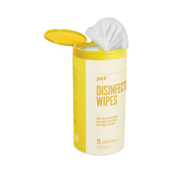 Disinfecting Wipes, 7 x 8, Lemon, White, 75 Wipes/Canister, 6 Canisters/Carton