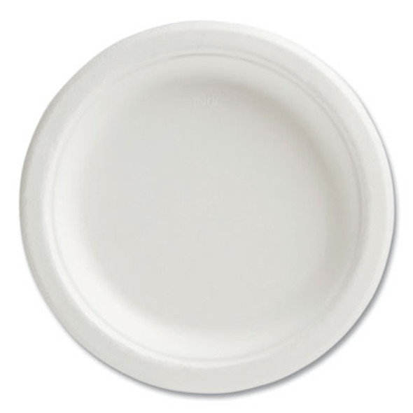 Pfas-Free Compostable Bagasse Plates, Sugarcane, 6" Dia, White, 250/Pack