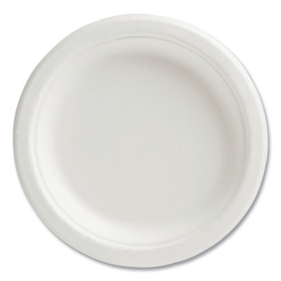 Pfas-Free Compostable Bagasse Plates, Sugarcane, 6" Dia, White, 250/Pack