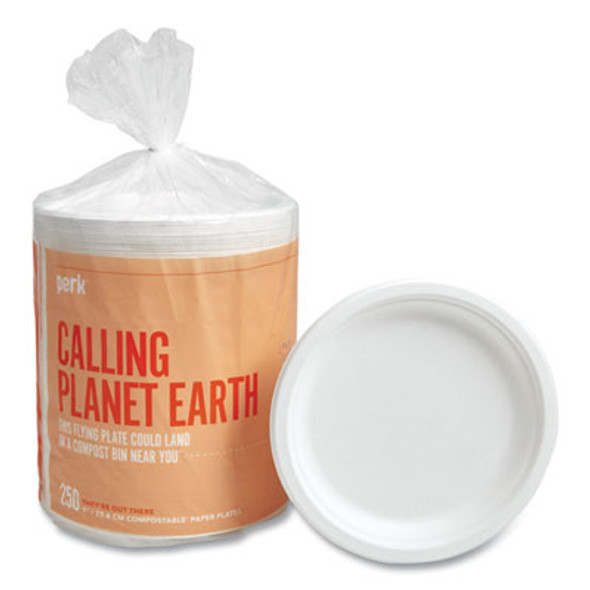 Pfas-Free Compostable Bagasse Plates, Sugarcane, 9" Dia, White, 250/Pack