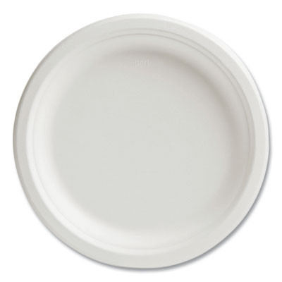 Pfas-Free Compostable Bagasse Plates, Sugarcane, 9" Dia, White, 250/Pack