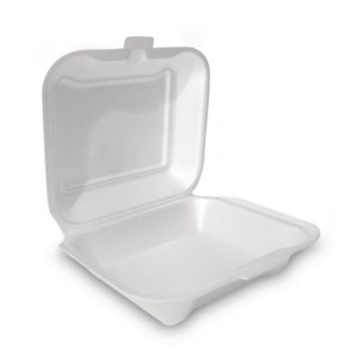 Foam Hinged Lid Container, Secure One Tab Latch, Poly Bag, 7.81 X 8.75 X 3.38, White, 100/Sleeve, 2 Sleeves/Bag, 1 Bag/Pack