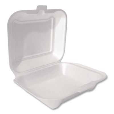 Foam Hinged Lid Container Secure One Tab Latch, 3 Compartments, 7.81 x 8.75 x 3.38, White, 100/Sleeve, 2 Sleeves/Bag