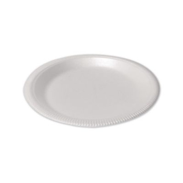 Foam Dinnerware, Plate, 9" Dia, Poly Bag, White, 125/Sleeve, 4 Sleeves/Pack
