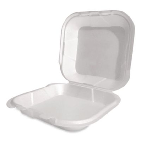Foam Hinged Lid Container, Secure Two Tab Latch, Poly Bag, 8 X 8.56 X 2.76, White, 100/Sleeve, 2 Sleeves/Bag, 1 Bag/Pack