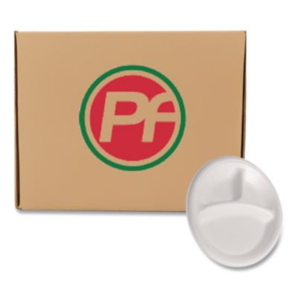 Foam Dinnerware, 3-Compartment Plate, 9" Dia, White, 125/Sleeve, 4 Sleeves/Pack