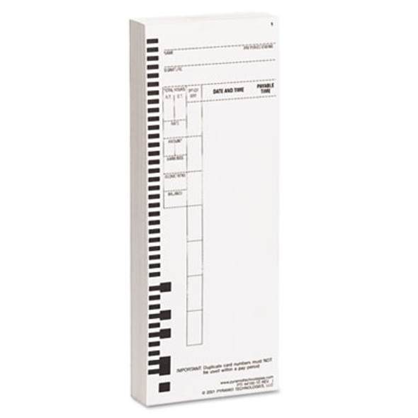 Time Clock Cards For Pyramid Technologies 4000, One Side, 3.5 X 8.5, 100/Pack