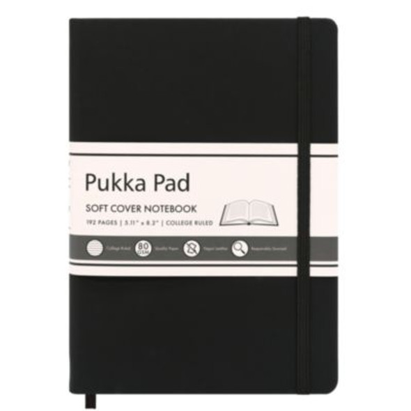 Soft Cover Notebook, College Rule, Black Cover, (96) 8.2 x 5.11 Sheets