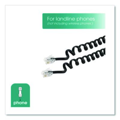 Coiled Telephone Cord, Plug/Plug, 25 Ft, Black