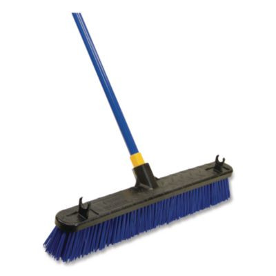 Bulldozer Rough Surface Pushbroom, 24 x 60, Pet Bristles, Powder Coated Steel Handle, Blue/Black