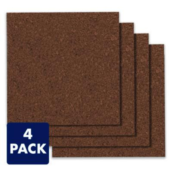 Cork Panels, 12" x 0.38" x 12", Brown, 4/Pack