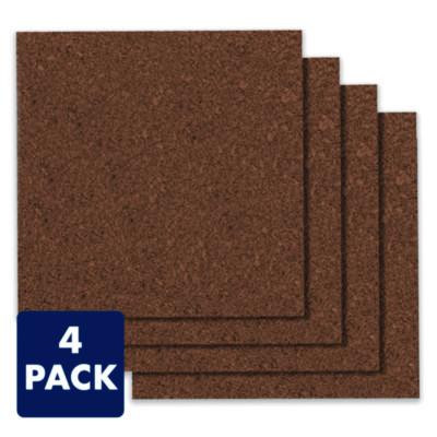 Cork Panels, 12" x 0.38" x 12", Brown, 4/Pack