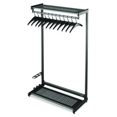 Single-Sided Rack With Two Shelves, 12 Hangers, Steel, 48w x 18.5d x 61.5h, Black
