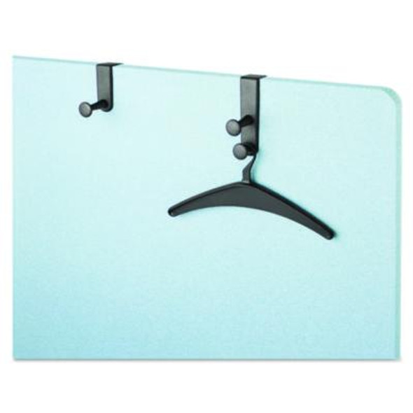 Two-Post Over-The-Panel Hook With Two Garment Hangers, 1.5" To 3" Panels, Over-The-Door/Over-The-Panel Mount, Black