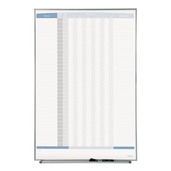 Matrix Employee In/Out Board, Vertical, 36-Person Tracking, 34" x 23", White Surface, Satin Aluminum Frame