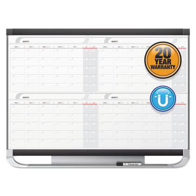 Prestige 2 Magnetic Total Erase Four-Month Calendar, 36" x 24", White Surface, Graphite Gray Fiberboard/Plastic Frame