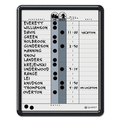 Employee In/Out Board, Personnel In/Out Tracking Chart, 11" x 14", White/Gray Surface, Black Plastic Frame