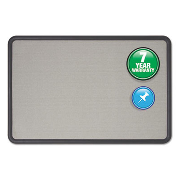 Contour Fabric Bulletin Board, 36" x 24", Gray Surface, Black Plastic Frame