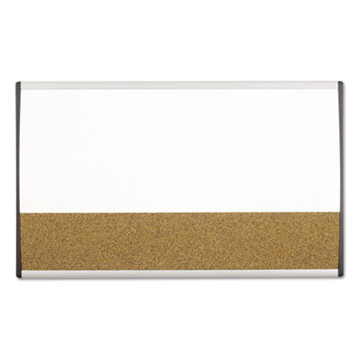Arc Frame Cubicle Board, Combo Dry Erase/Cork Bulletin, 30" x 18", Tan/White Surface, Satin Aluminum Frame