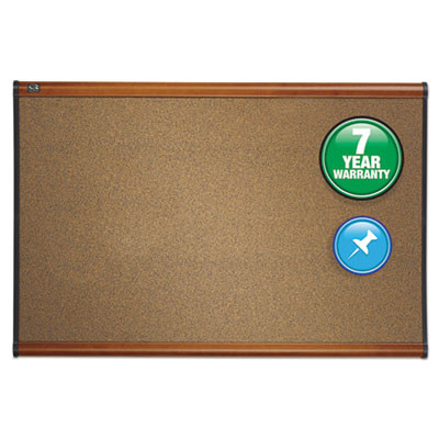 Prestige Colored Cork Bulletin Board, 36" x 24", Brown Surface, Light Cherry Finished Fiberboard/Plastic Frame