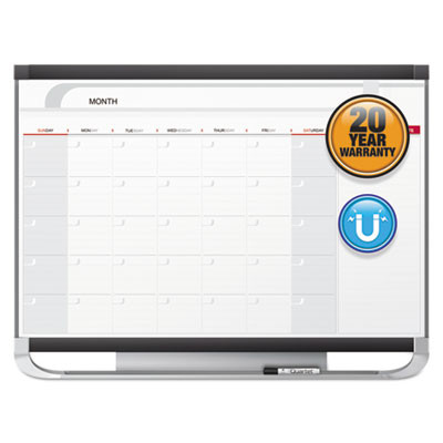 Prestige 2 Magnetic Total Erase Monthly Calendar, 36" x 24", White Surface, Graphite Gray Fiberboard/Plastic Frame
