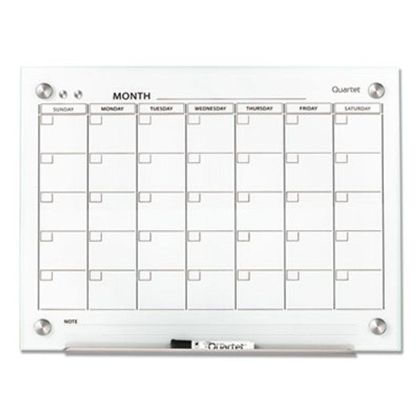 Infinity Magnetic Glass Calendar Board, Monthly Planning/Scheduling, 24" x 18", White Surface