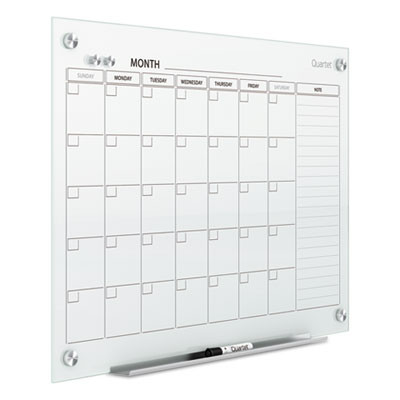 Infinity Magnetic Glass Calendar Board, Monthly Planning/Scheduling, 36" x 24", White Surface