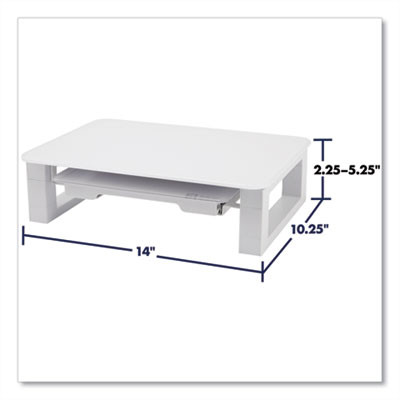 Adjustable Height Desktop Glass Monitor Riser With Dry-Erase Board, 14 X 10.25 X 2.5 To 5.25, White, Supports 100 Lb