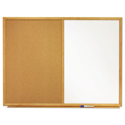 Combination Board, 36" x 24", Brown/White Surface, Oak Finished Fiberboard (Mdf) Frame
