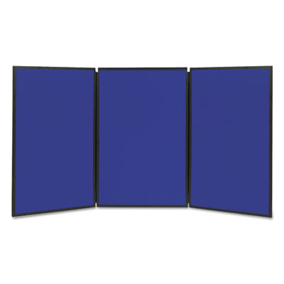 Show-It! Three-Panel Display System, 72" x 36", Blue/Gray Surface, Black Pvc Frame