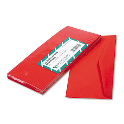 Colored Envelope, #10, Commercial Flap, Gummed Closure, 4.13 X 9.5, Red, 25/Pack