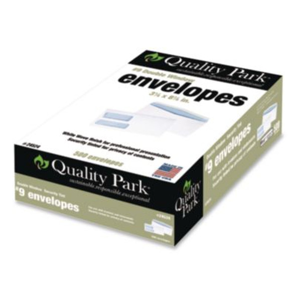 Double Window Security-Tinted Check Envelope, #9, Commercial Flap, Gummed Closure, 3.88 X 8.88, White, 500/Box