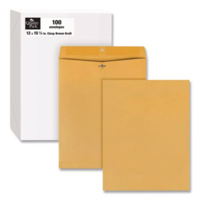 Clasp Envelope, 28 Lb Bond Weight Kraft, #110, Square Flap, Clasp/Gummed Closure, 12 x 15.5, Brown Kraft, 100/Box