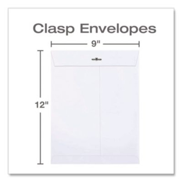 Clasp Envelope, 28 Lb Bond Weight Paper, #90, Square Flap, Clasp/Gummed Closure, 9 x 12, White, 100/Box