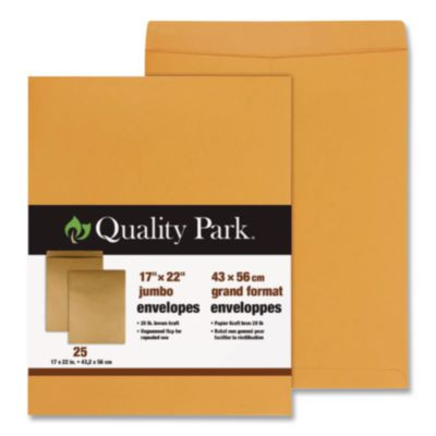 Jumbo Size Kraft Envelope, Cheese Blade Flap, Fold-Over Closure, 17 x 22, Brown Kraft, 25/Pack
