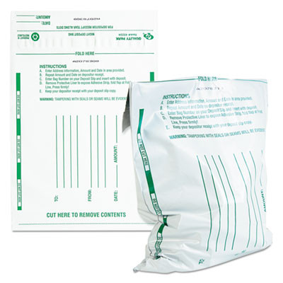 Poly Night Deposit Bags With Tear-Off Receipt, Polyethylene, 10" x 13", White, 100/Pack