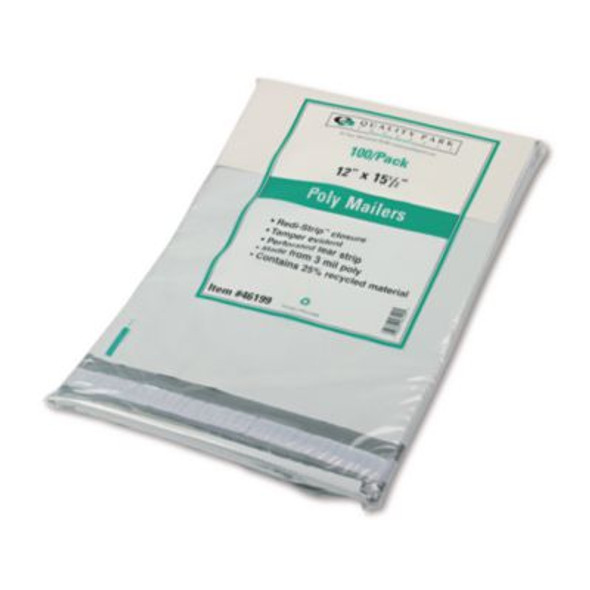 Redi-Strip Poly Mailer, #5, Square Flap With Perforated Strip, Redi-Strip Adhesive Closure, 12 x 15.5, White, 100/Pack
