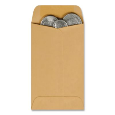 Kraft Coin And Small Parts Envelope, #1, Extended Square Flap, Gummed Closure, 2.25 x 3.5, Brown Kraft, 500/Box