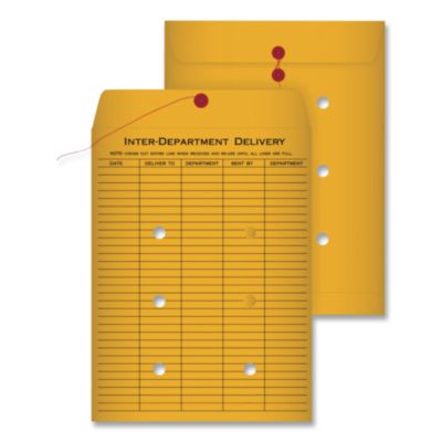 Brown Kraft String/Button Interoffice Envelope, #90, One-Sided Five-Column Format, 31-Entries, 9 x 12, Brown Kraft, 100/Ct