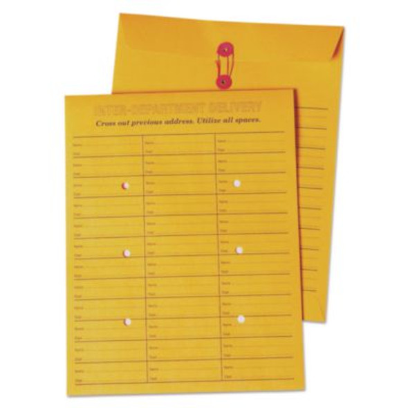 Brown Kraft String/Button Box-Style Interoffice Envelope, #97, Two-Sided Three-Column Format, 10 X 13, Brown Kraft, 100/Box
