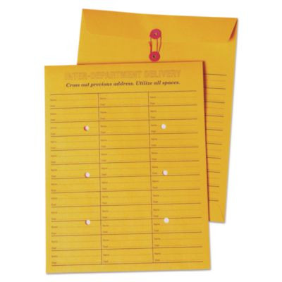 Brown Kraft String/Button Box-Style Interoffice Envelope, #97, Two-Sided Three-Column Format, 10 X 13, Brown Kraft, 100/Box
