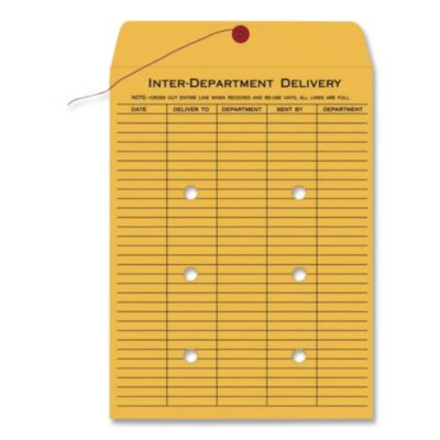 Brown Kraft String/Button Interoffice Envelope, #98, One-Sided Five-Column Format, 31-Entries, 10 x 15, Brown Kraft, 100/Ct
