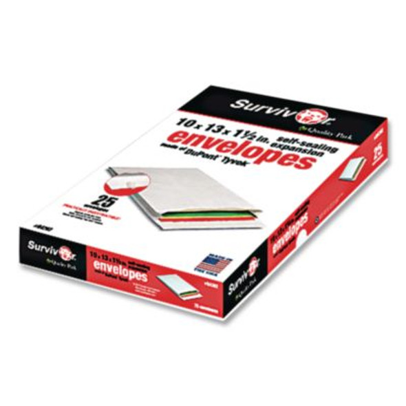 Lightweight 14 Lb Tyvek Open End Expansion Mailers, #13 1/2, Square Flap, Redi-Strip Adhesive Closure, 10 x 13, White, 100/Ct